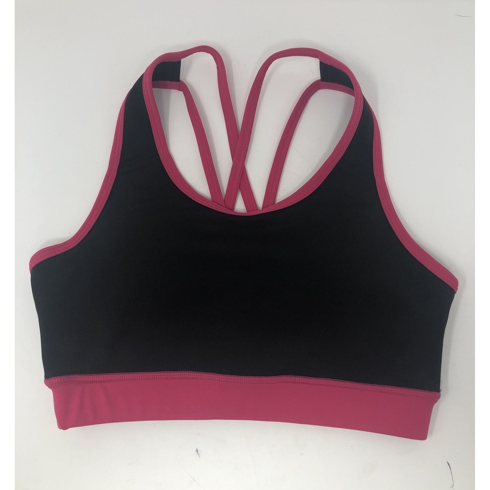 Pop Fit Yara Sports Bra Black And Pink Small Racerback Cross Straps